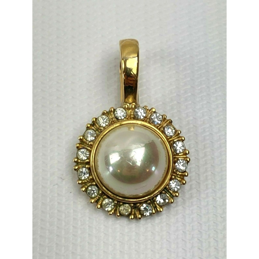 Roman Vintage Gold Toned Pendant White Center Surrounded by Clear Rhinestones